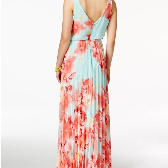 B. Darlin Floral-print Chiffon Pleated Sleeveless Maxi Dress Size 4 - Picture 2 of 12